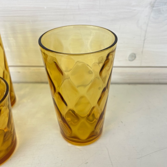 Vintage Anchor Hocking Whitehall Amber Glass Tumblers Water Glasses - Lot of 3 - Picture 2 of 6